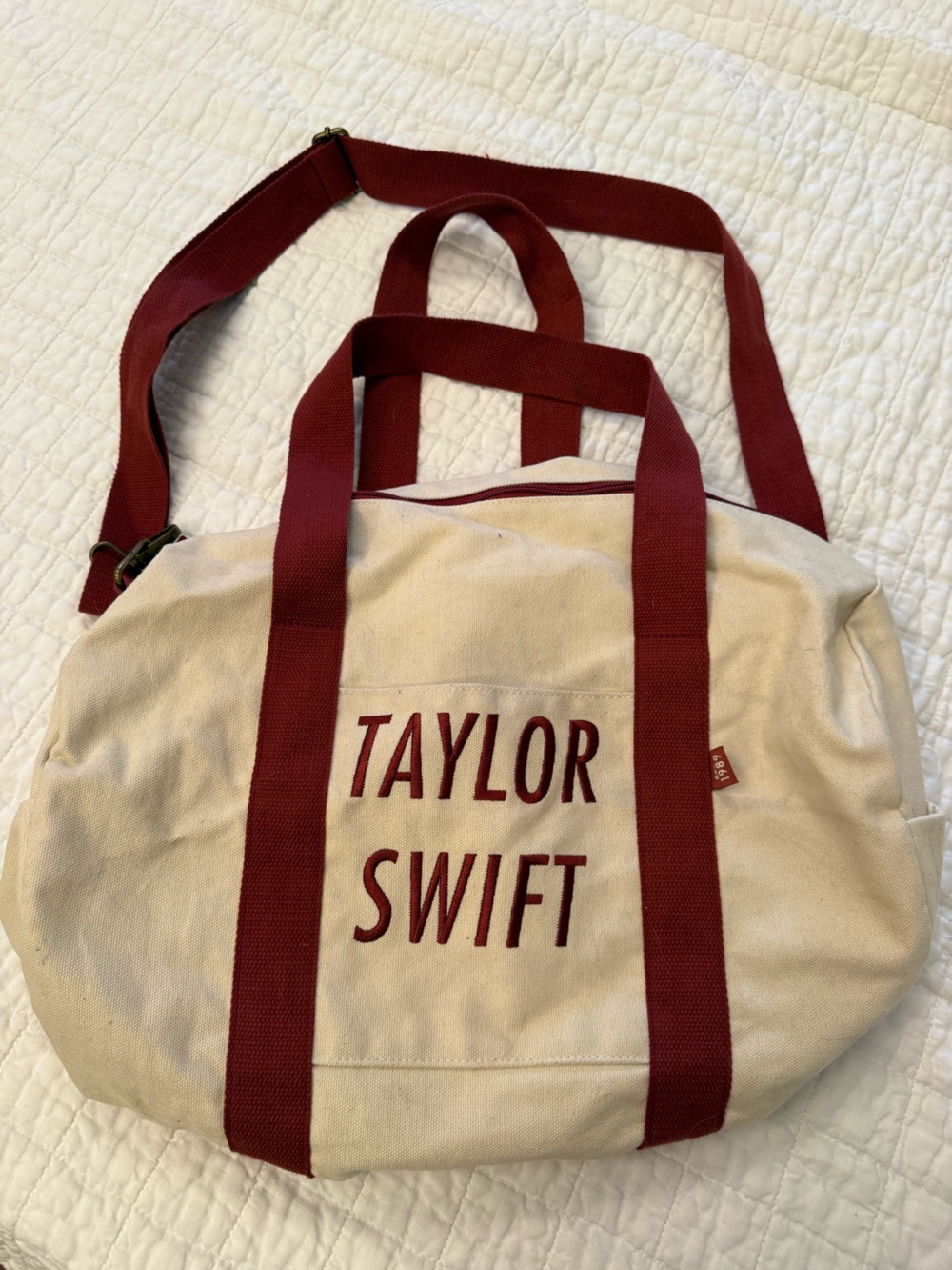 Taylor Swift Canvas Tote in Cream with Burgundy Trim